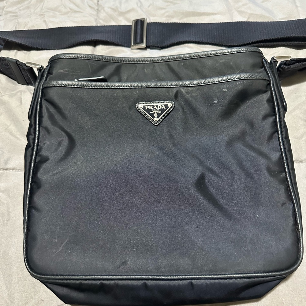 Pre Loved Prada Black Tessuto Messenger Bag by